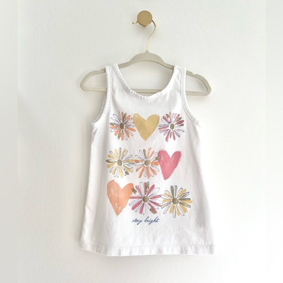 OshKosh B'gosh Kids White Tank Top with Heart and Flower Design - Girls 3T - Picture 6 of 6